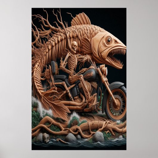 Poster squelette a roulé son vélo à hélico sur la piste (Devant)