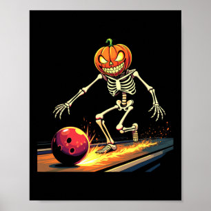 Poster Squelette à tête de citrouille Bowling Halloween S