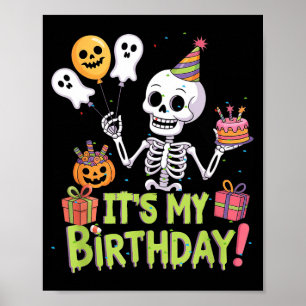 Poster Squelette Anniversaire Drôle Joyeux Halloween Anni