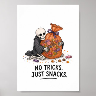 Poster Squelette avec sac de bonbons Illustration drôle d
