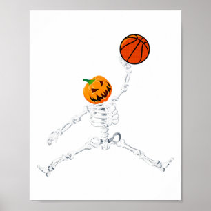 Poster Squelette Basketball Halloween Citrouille Slam Dun