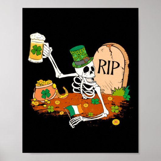 Poster Squelette buvant de la bière Saint-Patrick Leprech (Devant)