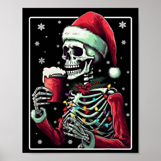 Poster Squelette buvant du cacao - Chocolat chaud drôle d (Devant)