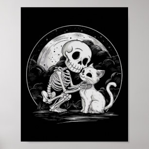 Poster Squelette Chat Crâne Kitty Cute Goth Halloween Cos