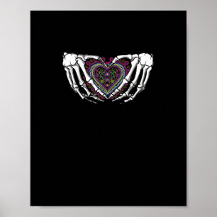 Poster Squelette Coeur Mains Muertos Mexicain Jour De La