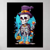 Poster Squelette Cool dans un Haut-de-forme Halloween (Devant)