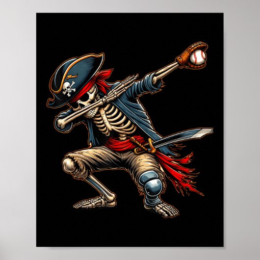 Poster Squelette Dab Skeleton Pirate de baseball (Devant)