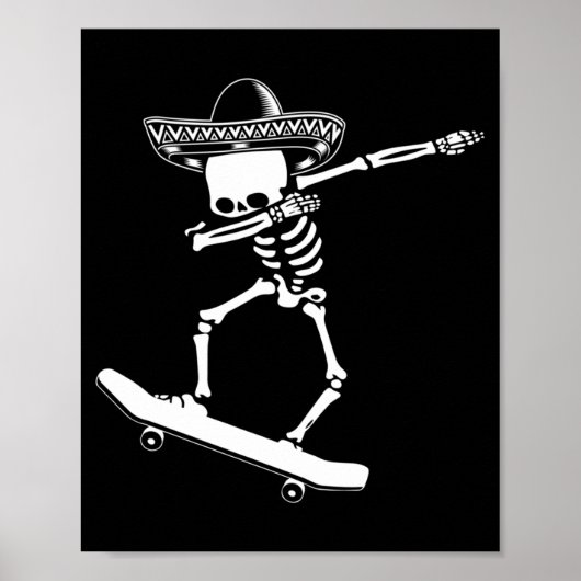 Poster Squelette Dabbing Skateboard Dia De Los Muertos (Devant)