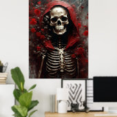Poster Squelette dans un cap rouge avec fleurs (Bureau à domicile)
