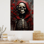 Poster Squelette dans un cap rouge avec fleurs (Cuisine)
