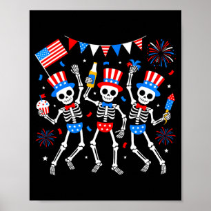 Poster Squelette dansant 4 juillet merica usa américain