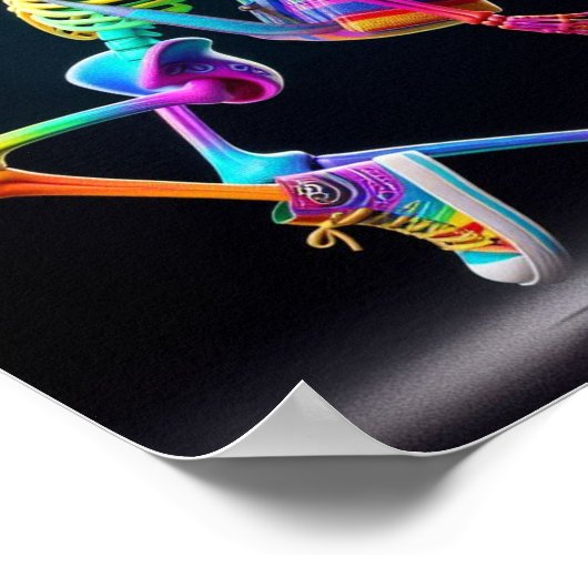 Poster Squelette dansant aux couleurs arc-en-ciel (Coin)