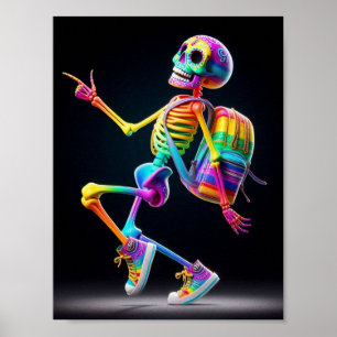 Poster Squelette dansant aux couleurs arc-en-ciel