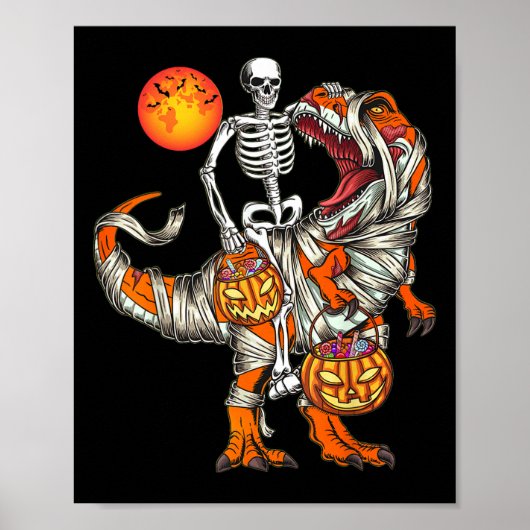Poster Squelette de dinosaure Halloween T Rex Citrouille  (Devant)