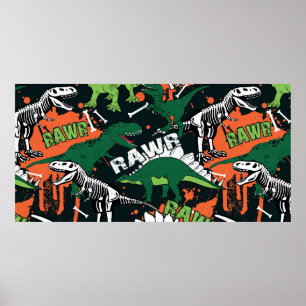 Poster Squelette de dinosaure. Motif de grunge vintage