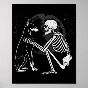Poster Squelette de Doberman Pinscher Lune Halloween Chie