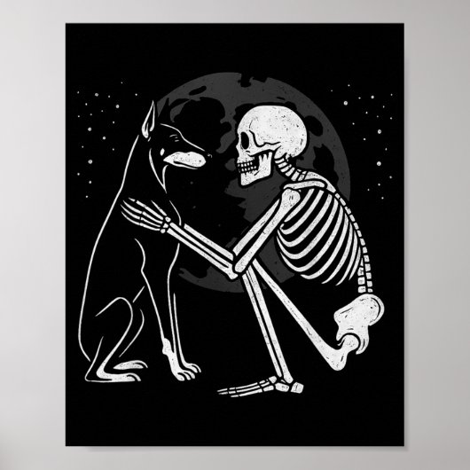 Poster Squelette de Doberman Pinscher Lune Halloween Chie (Devant)