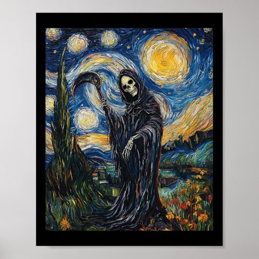 Poster Squelette de faucheuse - Style Van Gogh - Starry N (Devant)