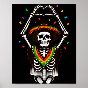 Poster Squelette de fiesta joyeux cinco de mayo mains de