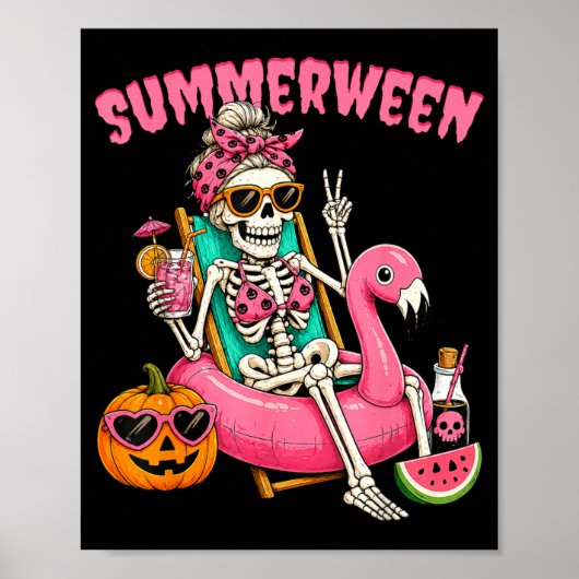 Poster Squelette de fille drôle Summerween Coquette Léopa (Devant)