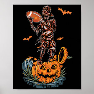 Poster Squelette de football américain Halloween Citrouil