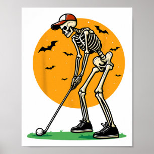 Poster Squelette de golfeur Halloween drôle de golfeur d'