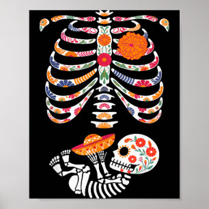 Poster Squelette de grossesse ventre jour des morts Dia D