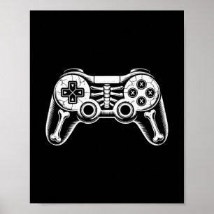Poster Squelette de Halloween gamer drôle vidéo jeu geek