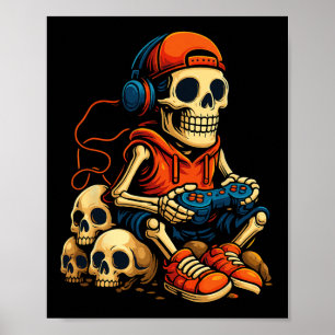 Poster Squelette de Halloween Joueur de jeu vidéo Fantôme