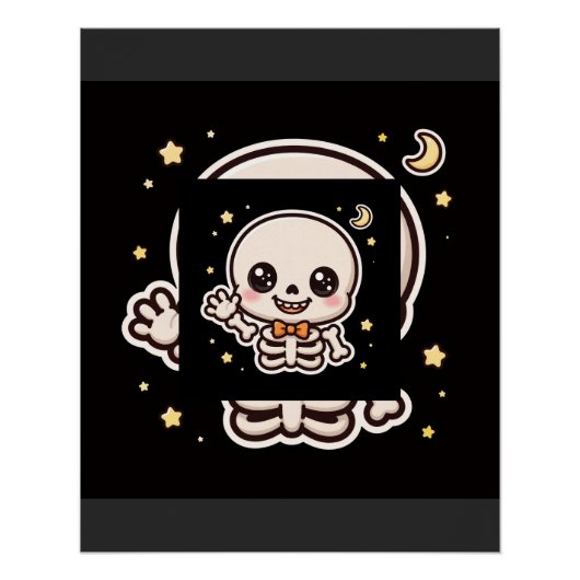 Poster Squelette de Halloween qui fait coucou Mignon (Devant)