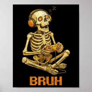 Poster Squelette de joueur drôle Gamer Adolescents garçon