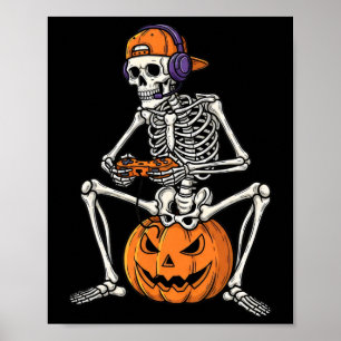 Poster Squelette de joueur Halloween Manette de jeu vidéo