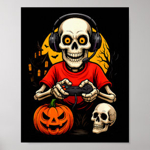 Poster Squelette de joueur jouant à des jeux vidéo Hallow