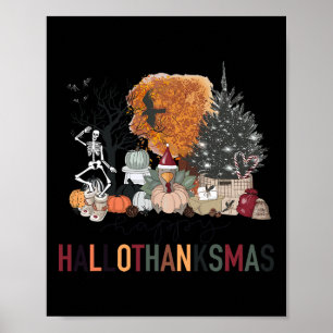 Poster Squelette de Joyeux Hallothanksmas Dinde Noël Hal