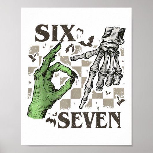 Poster Squelette de la main signe six sept Mème Halloween (Devant)