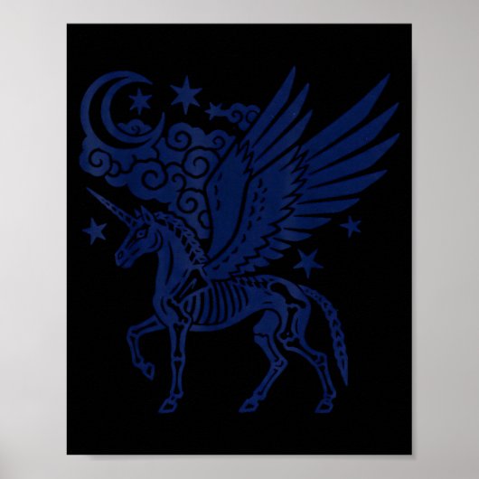 Poster Squelette de licorne halloween gothique effrayant (Devant)