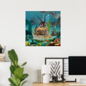 POSTER SQUELETTE DE PIRATE DANS UN TONNEAU (Bureau à domicile)