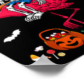 Poster Squelette de surf chevauchant un flamant rose surf (Coin)