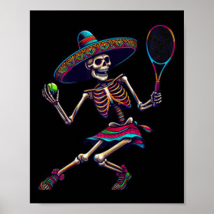 Poster Squelette de tennis Sombrero mexicain Cinco De May
