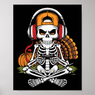 Poster Squelette de Thanksgiving Joueur Vidéo Jeux Garçon