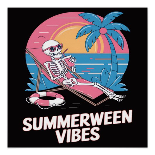 Poster Squelette de vacances d'été de Summerween plage dr (Devant)