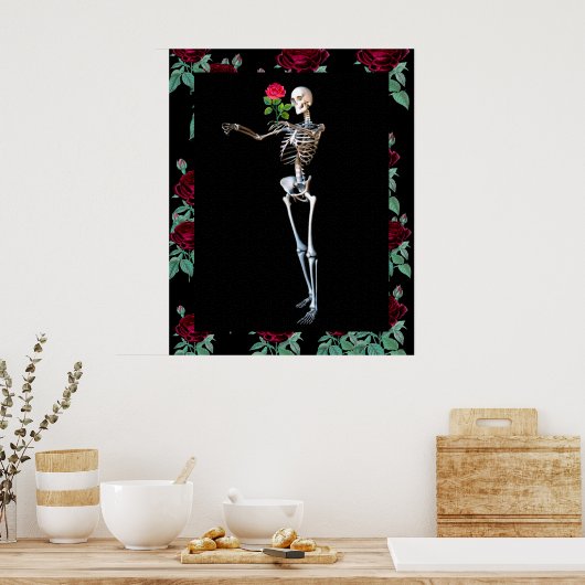 Poster Squelette d'Halloween avec Rose (Cuisine)