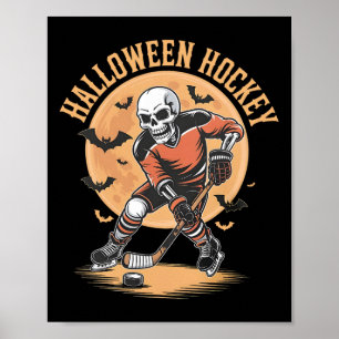 Poster Squelette d'Halloween jouant au hockey squelette v