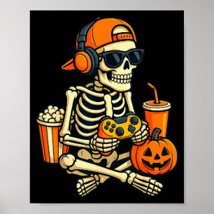 Poster Squelette d'Halloween Joueur de jeux vidéo garçons