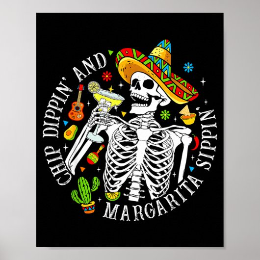 Poster Squelette drôle de cinq chip dippin sippin margari (Devant)
