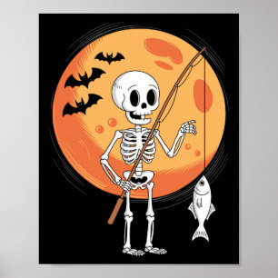 Poster Squelette drôle de pêche amateurs lune épouvantabl