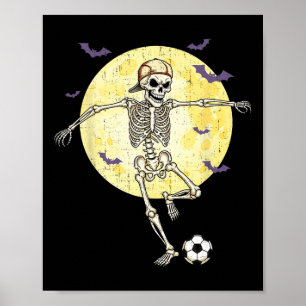 Poster Squelette drôle jouant au football Halloween drôle