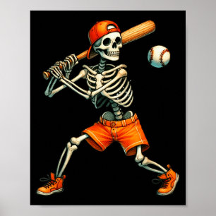Poster Squelette Drôle qui Frappe au Baseball Halloween G