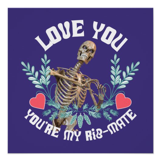 Poster Squelette Drôle Saint Valentin Côtes Mate Humour G (Devant)