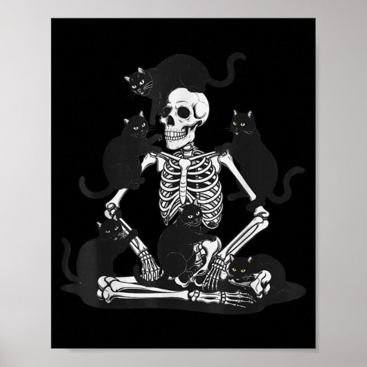 Poster Squelette effrayant avec maillot de chats noirs Cr (Devant)
